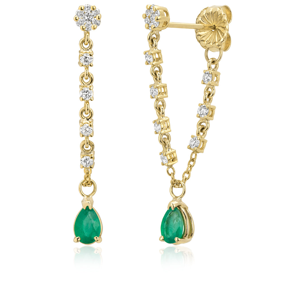 Boucle d'oreille émeraude chaine et diamant